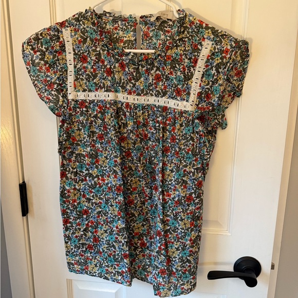 LOFT Tops - LOFT Floral Blouse with Lace Detail - Multicolor